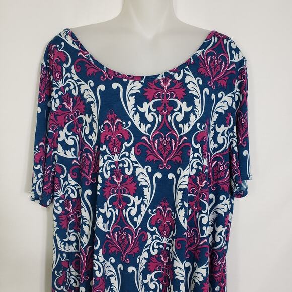Honeyme Curvy Womens Tunic Top Size XXL Paisley Print Teal Magenta Short Sleeve - Picture 5 of 9